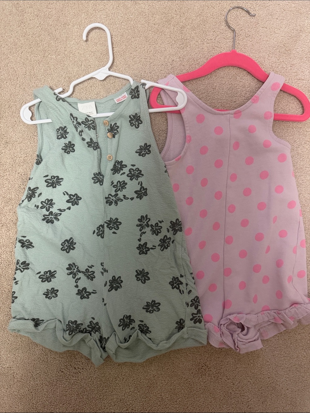 Zara Kids Mint Floral & Pink Polka Dot Swim Rompers